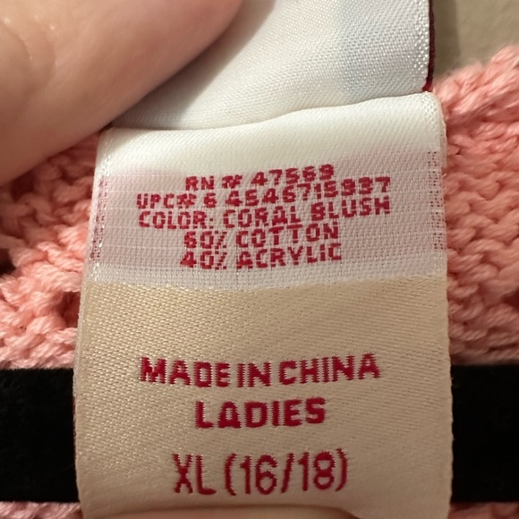 Faded Glory Coral Blush Pink V-Neck Knitted Hooded Sweater w/ 3/4 Length Sleeves - Picture 3 of 7